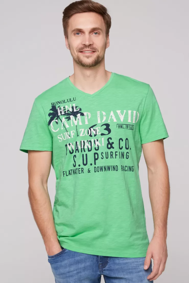 CAMP DAVID & SOCCX T-Shirt mit V-Neck und Print Artwork regatta green | S regattagreen Online