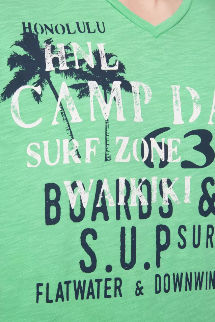 CAMP DAVID & SOCCX T-Shirt mit V-Neck und Print Artwork regatta green | S regattagreen Online