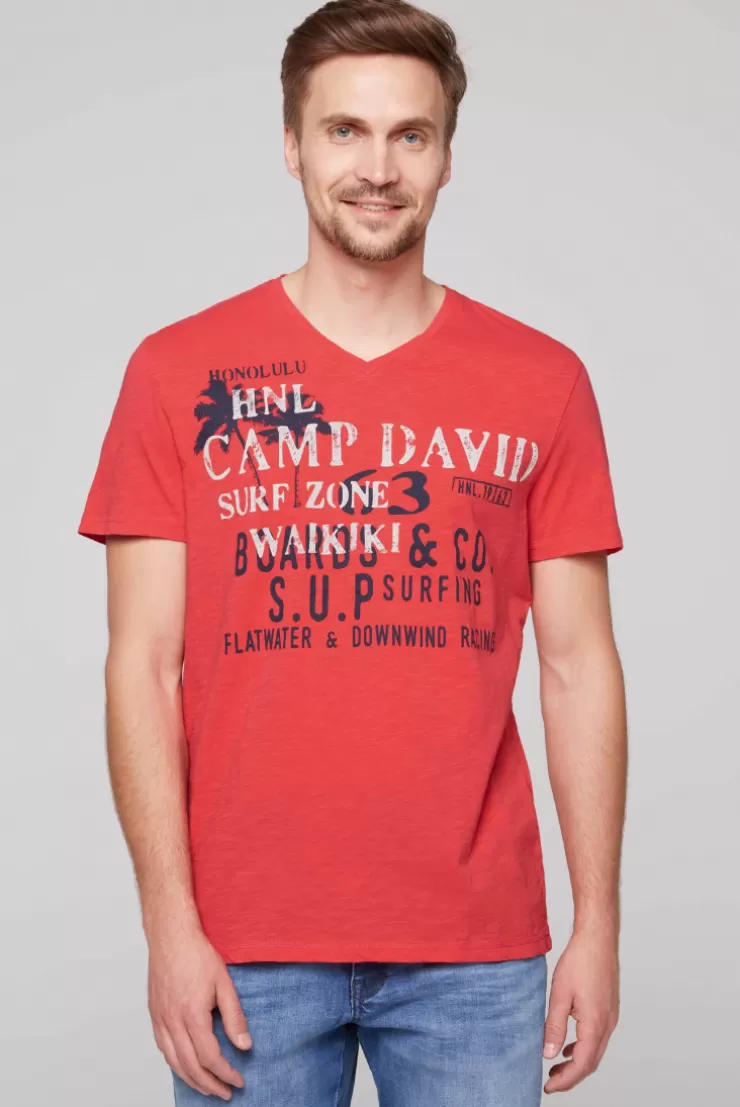 CAMP DAVID & SOCCX T-Shirt mit V-Neck und Print Artwork skipper red skipperred Fashion