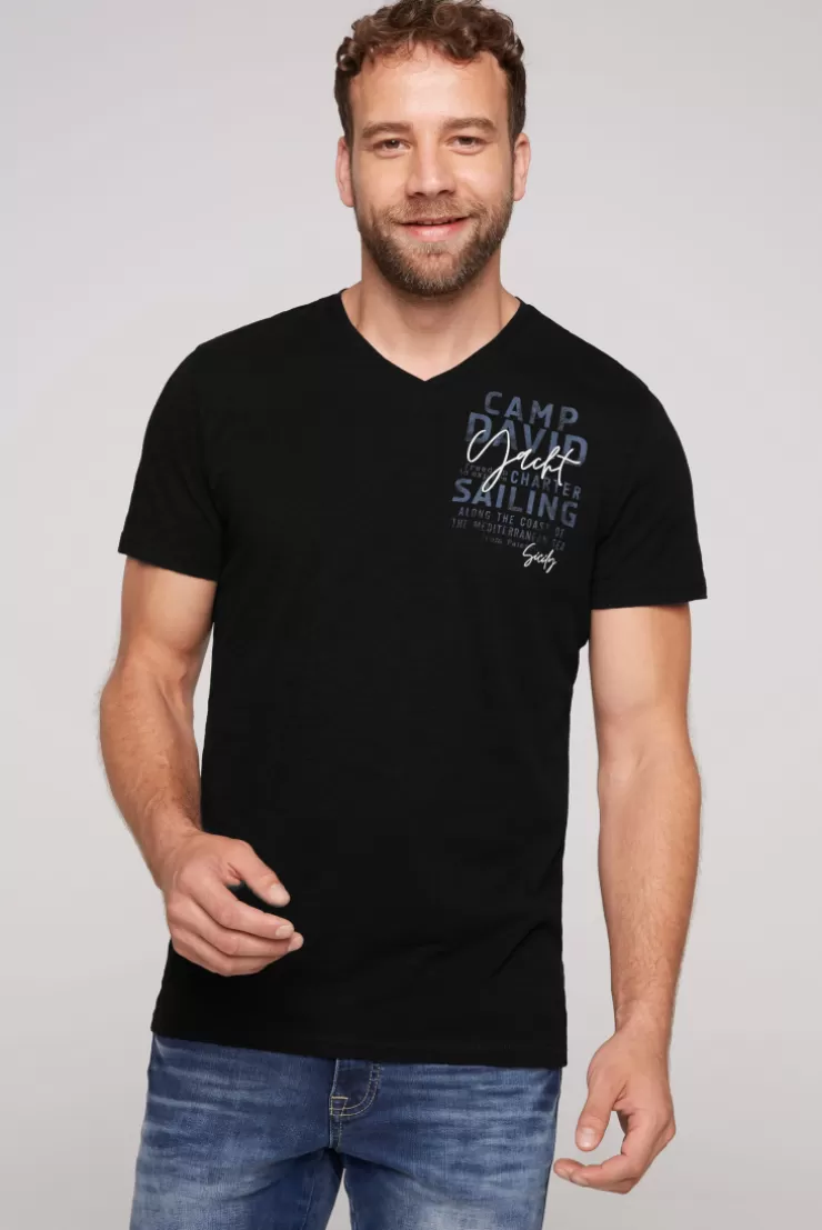 CAMP DAVID & SOCCX T-Shirt mit V-Neck und Print | S black Fashion