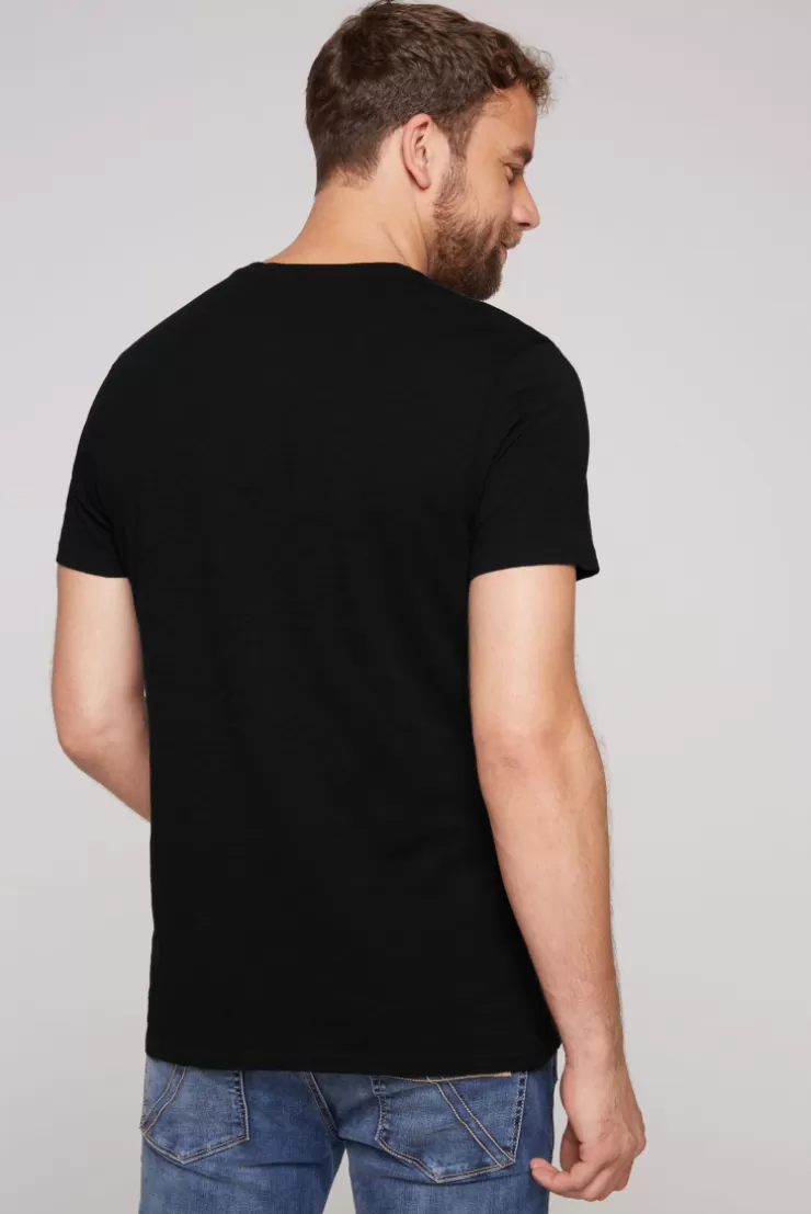 CAMP DAVID & SOCCX T-Shirt mit V-Neck und Print | S black Fashion