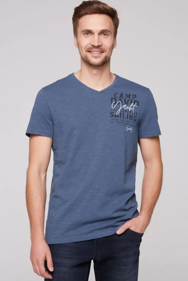 CAMP DAVID & SOCCX T-Shirt mit V-Neck und Print blue haze | S bluehaze Shop