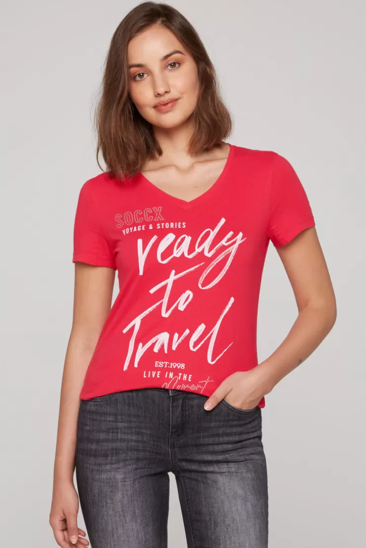 CAMP DAVID & SOCCX T-Shirt mit Wording Print und Schmucksteinen pinky red pinkyred Clearance