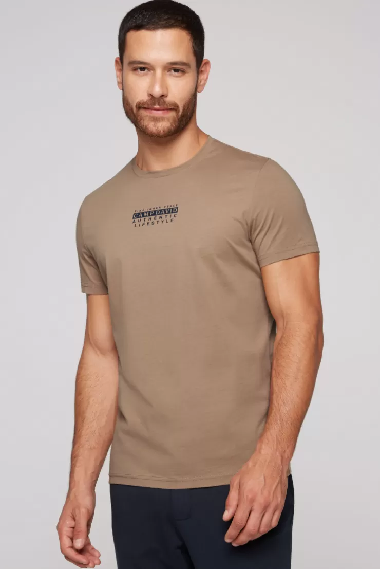 CAMP DAVID & SOCCX T-Shirt Rundhals mit Logo Print tan Discount