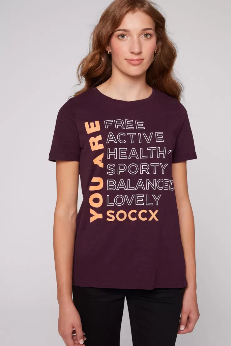 CAMP DAVID & SOCCX T-Shirt Rundhals mit Wording Print deep plum deepplum Hot