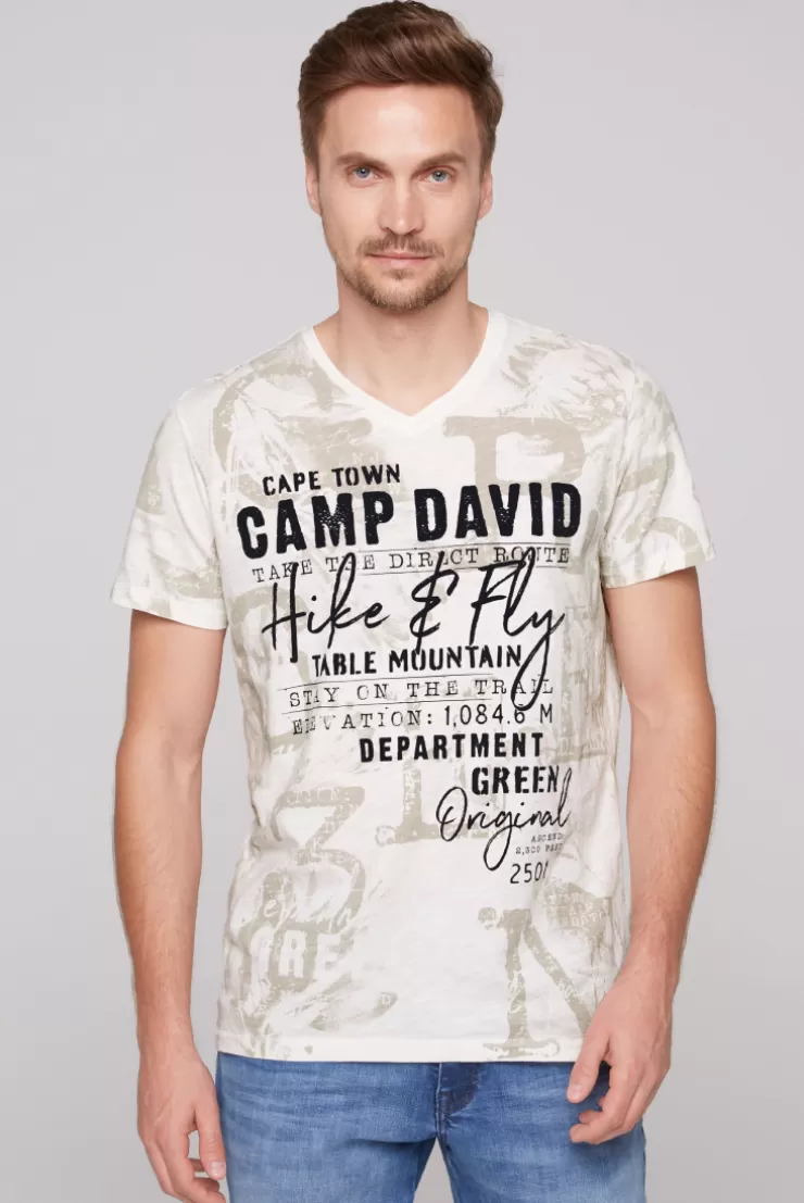 CAMP DAVID & SOCCX T-Shirt V-Neck mit All Over Print ivory Cheap