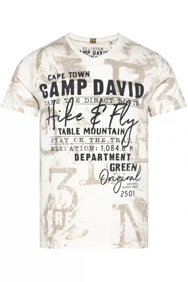 CAMP DAVID & SOCCX T-Shirt V-Neck mit All Over Print ivory Cheap