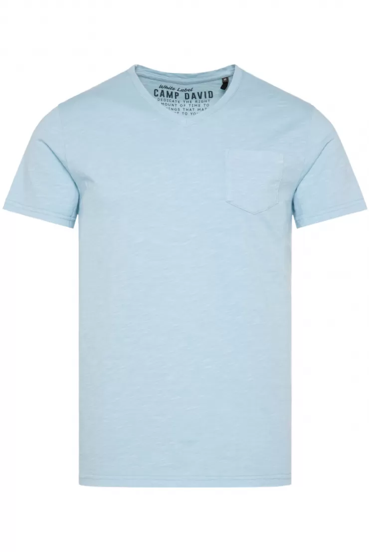 CAMP DAVID & SOCCX T-Shirt V-Neck mit Brusttasche summer blue | S summerblue Store