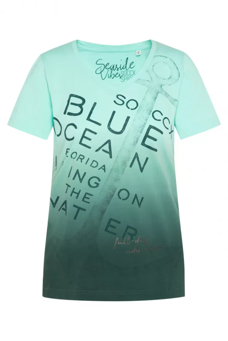 CAMP DAVID & SOCCX V-Shirt Dip Dye mit Anker-Print flash aqua flashaqua Online