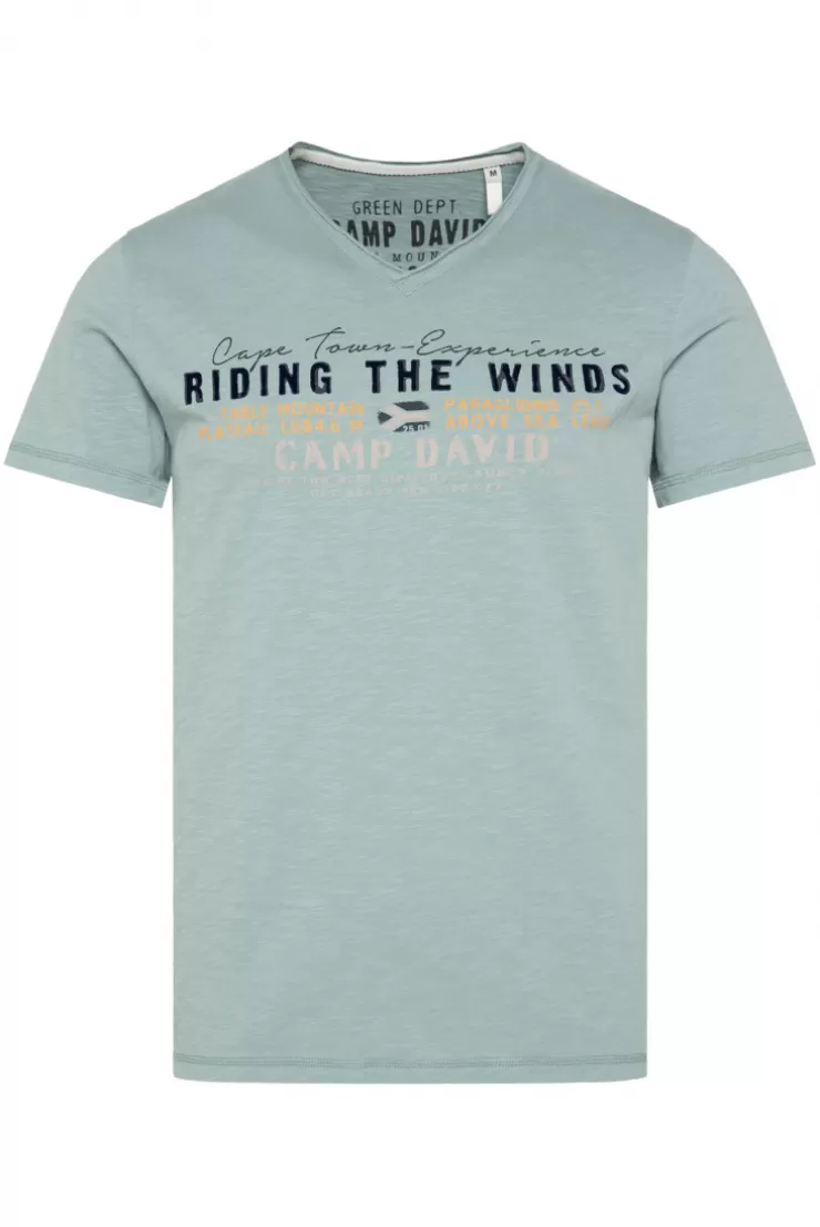 CAMP DAVID & SOCCX V-Shirt mit Flockprint teal Cheap