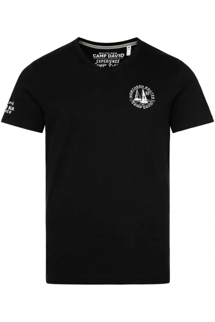 CAMP DAVID & SOCCX V-Shirt mit kleinen Rubber Prints black Flash Sale