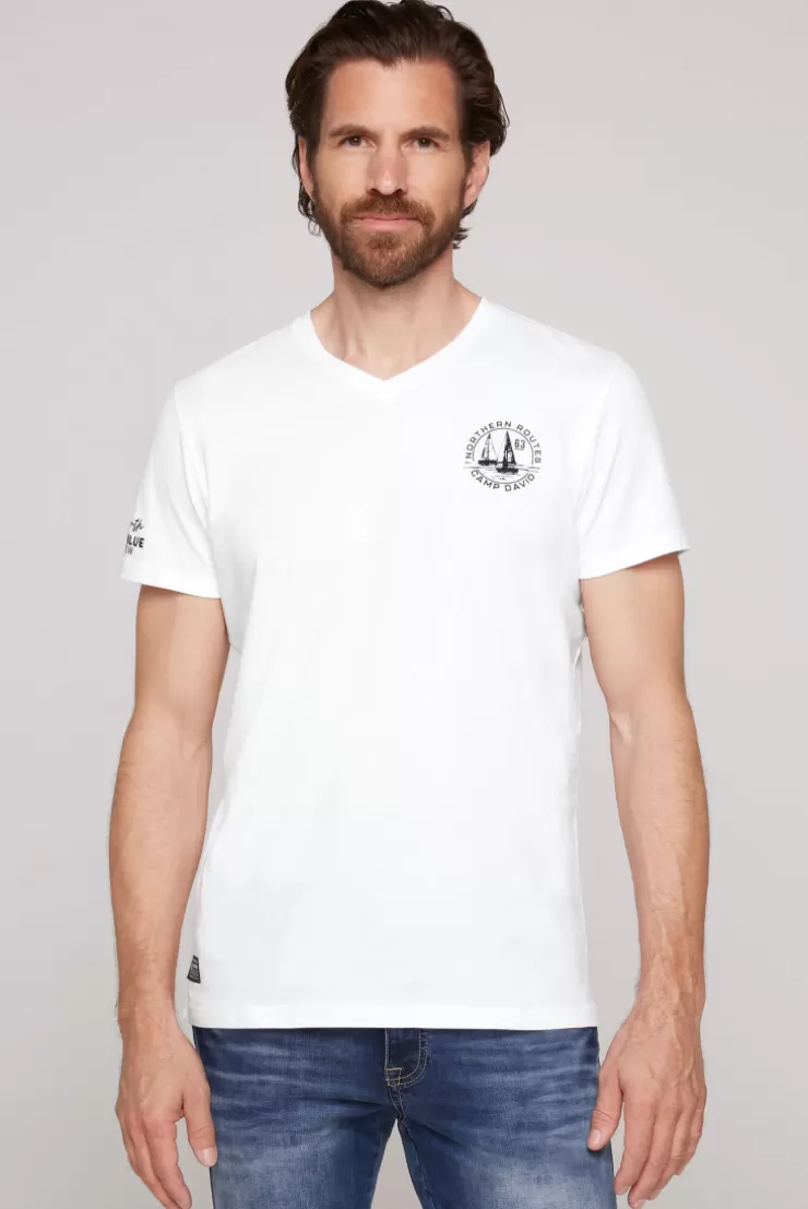 CAMP DAVID & SOCCX V-Shirt mit kleinen Rubber Prints opticwhite Sale