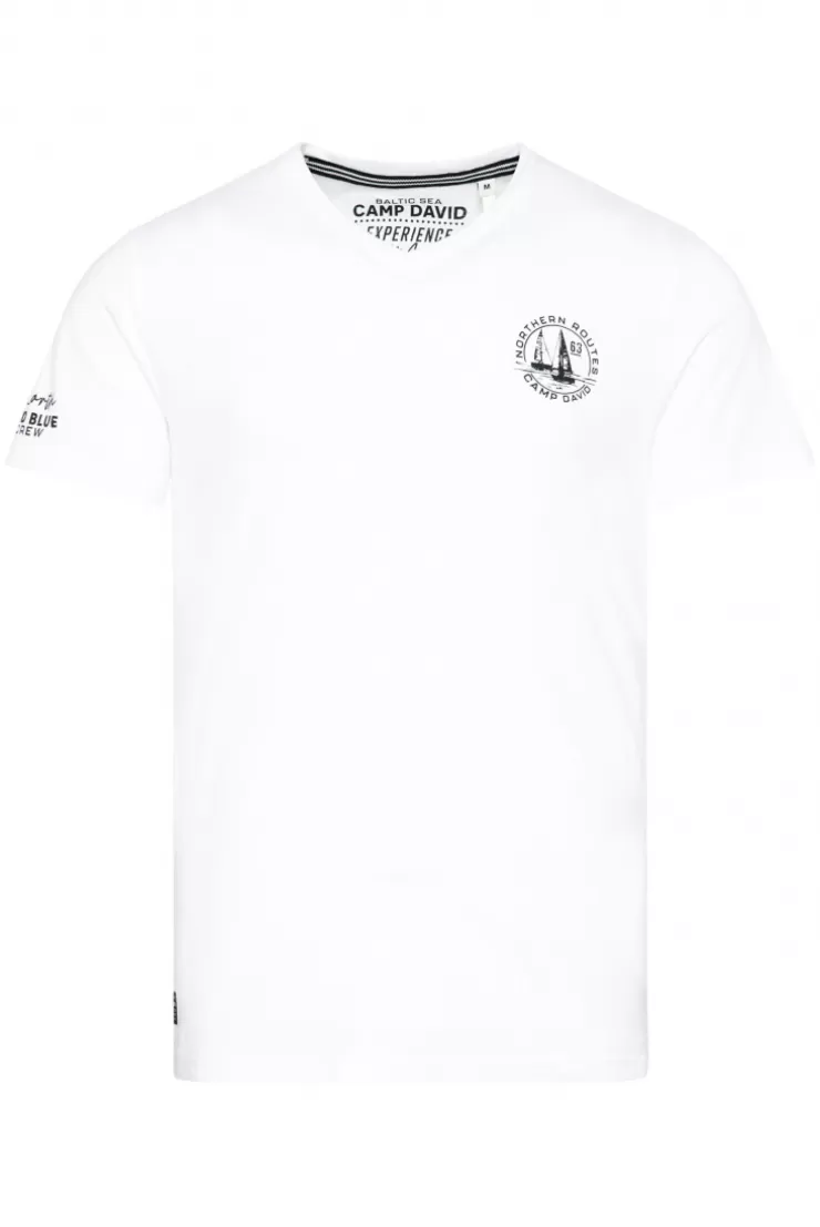 CAMP DAVID & SOCCX V-Shirt mit kleinen Rubber Prints opticwhite Sale